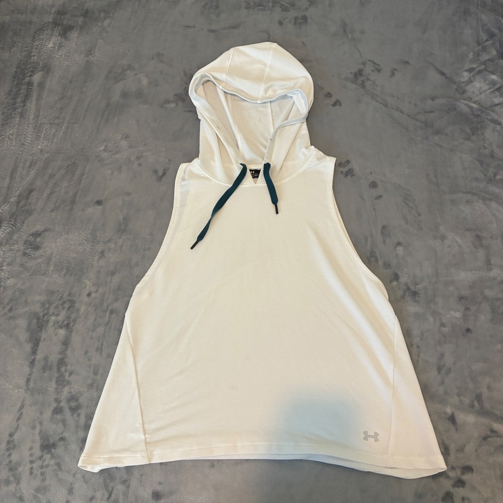 Under Armour Sleeveless Hoodie Mens Medium White Loose Fit Training Tank
